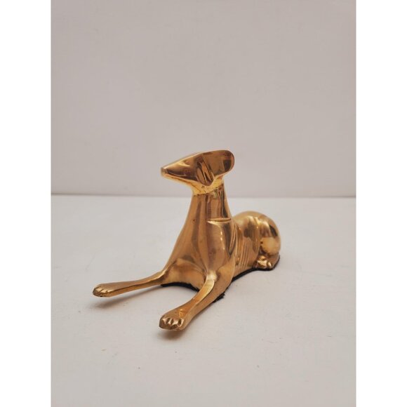 6.5" Vintage Brass Dog | Modernist Brass Greyhound Figurine | Mid Century - Picture 3 of 10